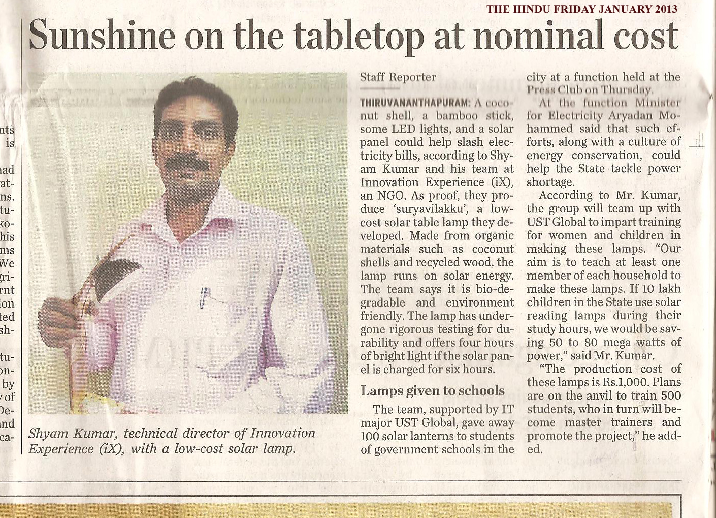 sunshine on the tabletop at nominal cost